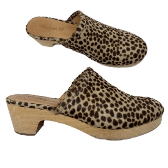 Madewell Womens The Ruby Clog in Dotted Calf Hair 7.5 Wooden Soles Slip On MA526 - Picture 1 of 11